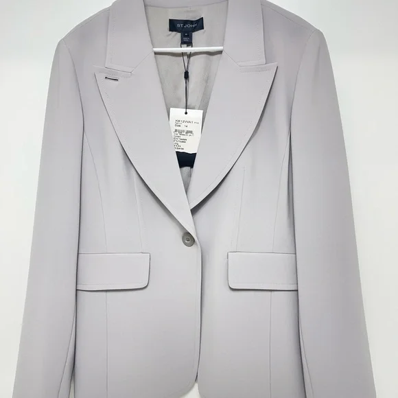 New St. John platinum silk lined blazer black label sz 14